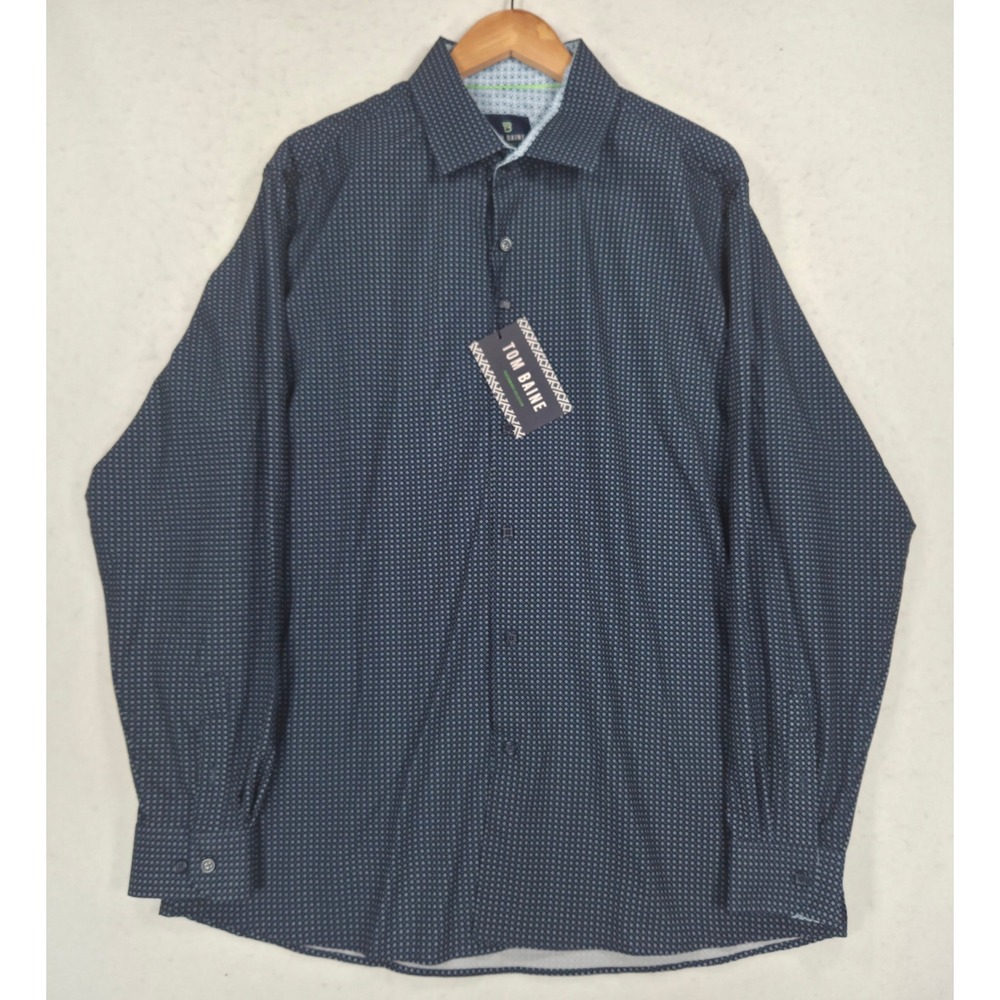Tom Baine Mens Navy Geometric Performance Slim Fit Shirt XXL TB112-2 NWT